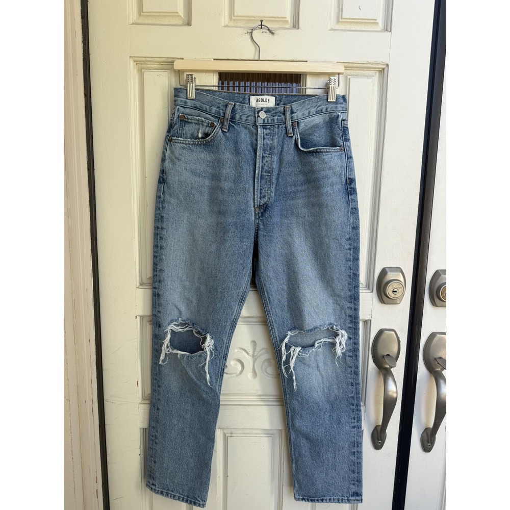AGOLDE Riley High Rise Straight Leg Distressed Jeans Blue Size 27 A056E-1206